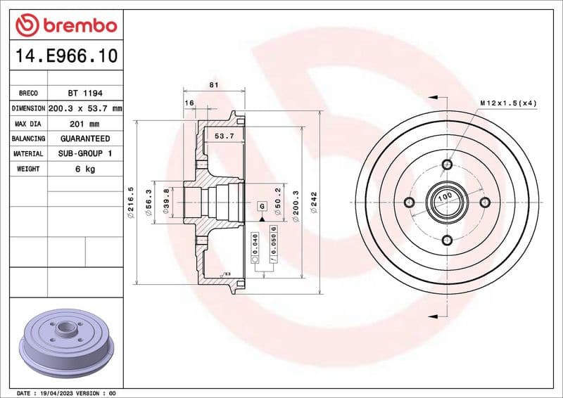 Brake Drum ESSENTIAL LINE 14.E966.10 - image 3