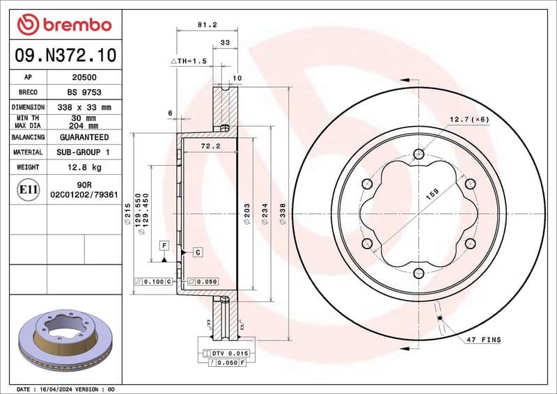 Brake Disc PRIME LINE 09.N372.10