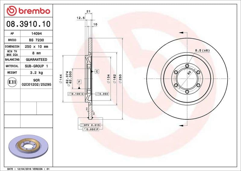 Brake Disc PRIME LINE 08.3910.10