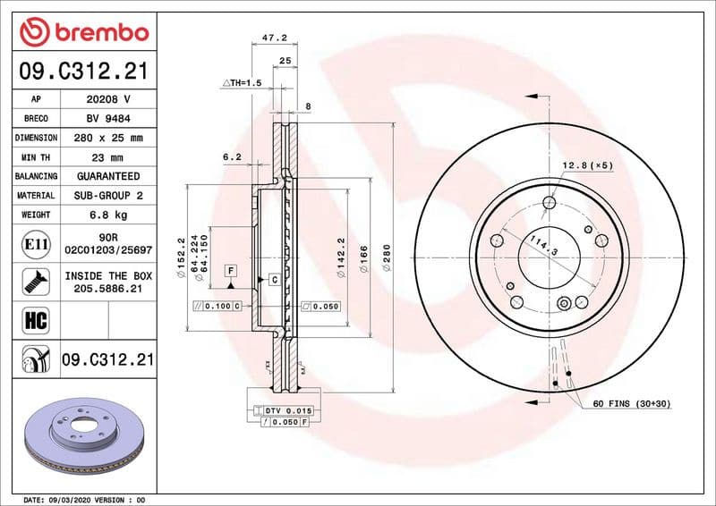 Brake Disc PRIME LINE - UV Coated 09.C312.21 - image 3