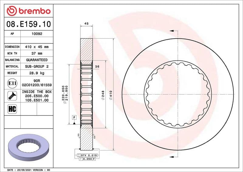 Brake Disc PRIME LINE - Ring 08.E159.10