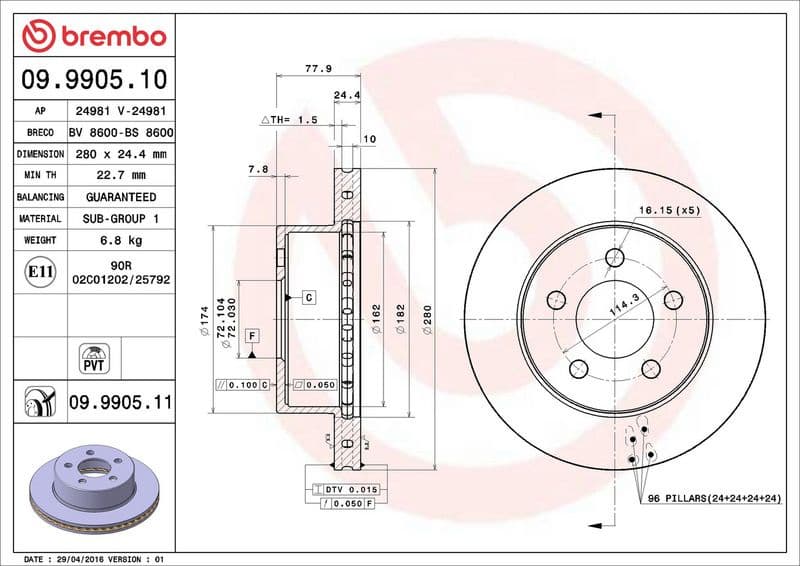 Brake Disc PRIME LINE - UV Coated 09.9905.11 - image 3