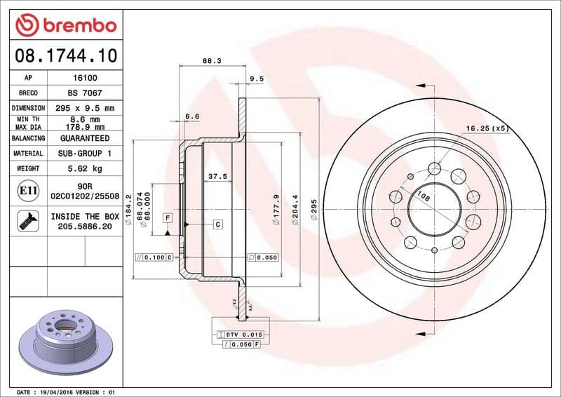 Brake Disc PRIME LINE 08.1744.10