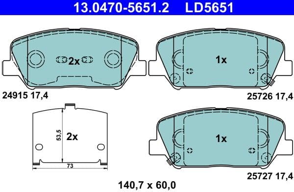 Brake Pad Set, disc brake ATE Ceramic 13.0470-5651.2 - image 2