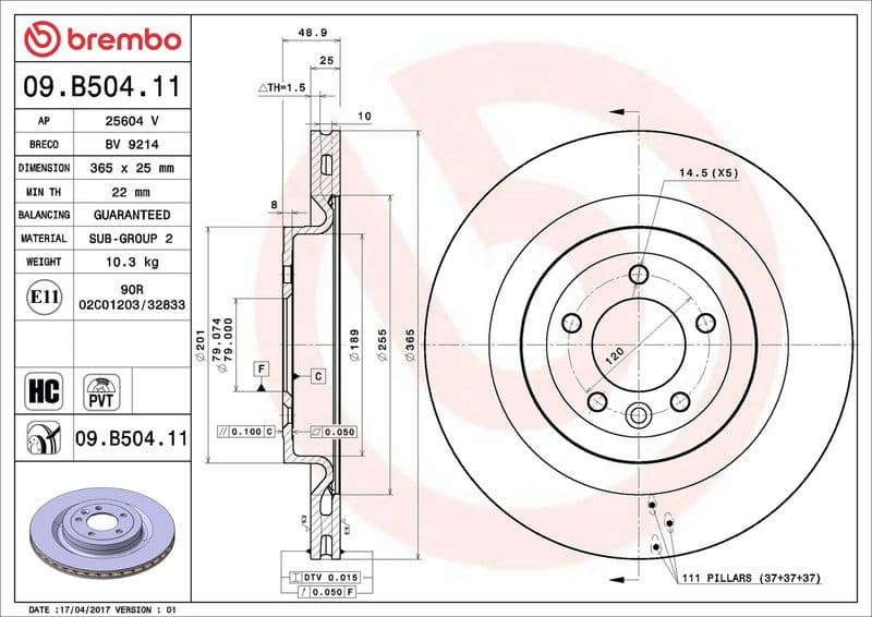 Brake disc, 1pcs REAR, Top Quality 09.B504.11 - image 3