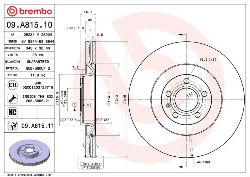 Brake Disc PRIME LINE - UV Coated 09.A815.11 - image 3