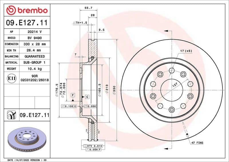 Brake Disc PRIME LINE - UV Coated 09.E127.11 - image 3