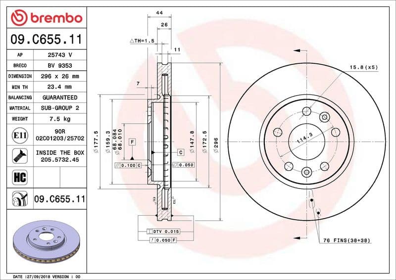 Brake discs kit front (2pcs), Top Quality 09.C655.11 - image 3
