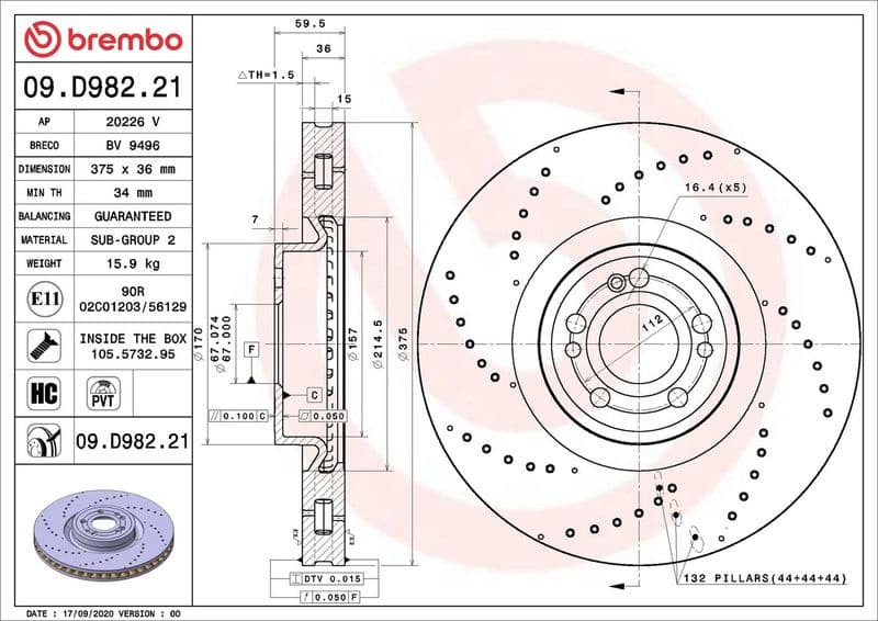 Brake disc, 1pcs FRONT, Top Quality 09.D982.21 - image 2