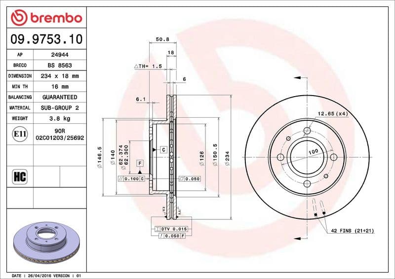Brake Disc PRIME LINE 09.9753.10 - image 3