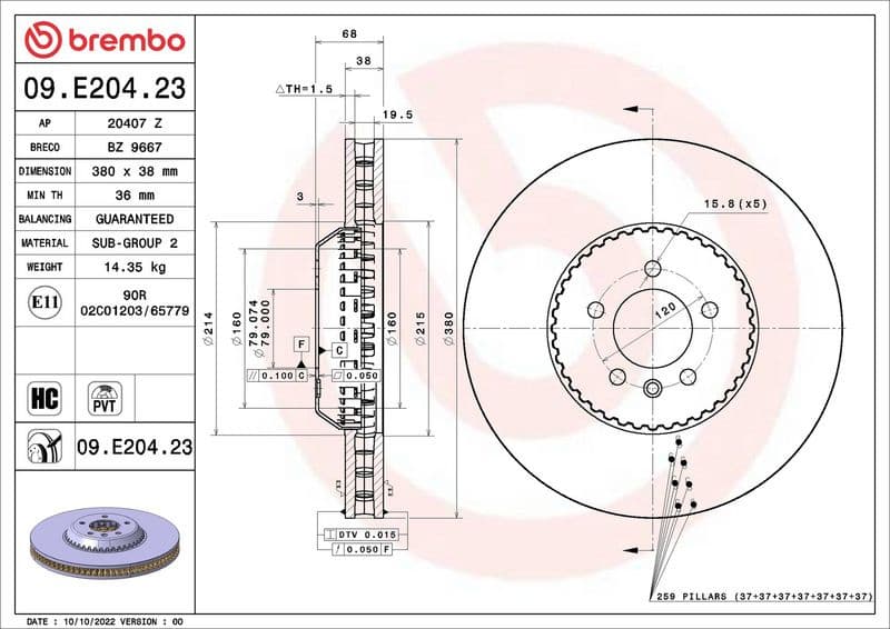 Brake Disc PRIME LINE - Lightweight 09.E204.23 - image 3