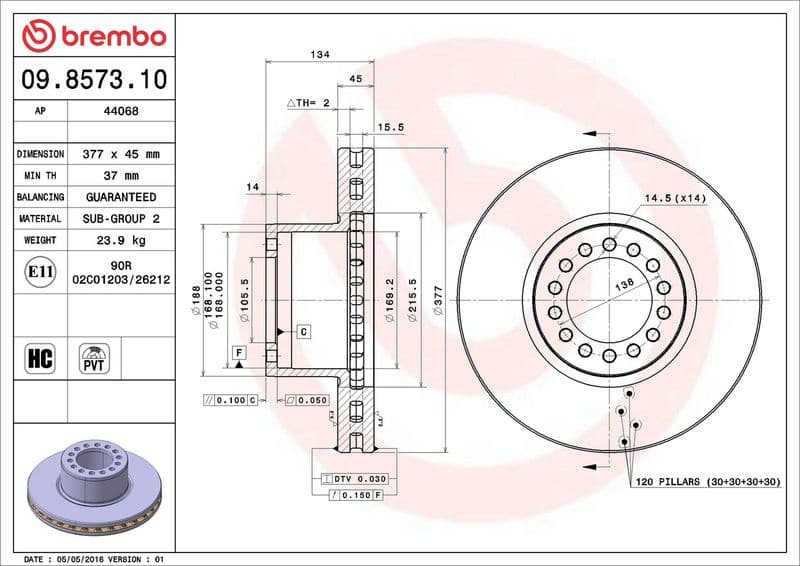 Brake Disc PRIME LINE 09.8573.10