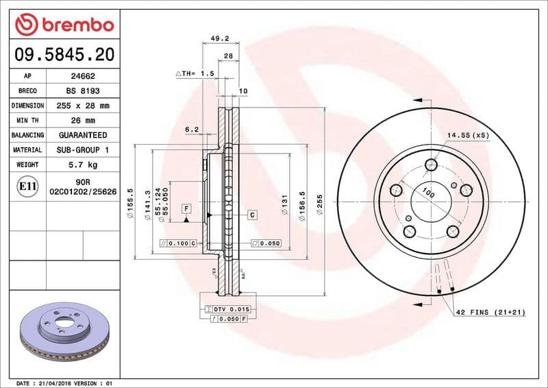 Brake Disc PRIME LINE 09.5845.20 - image 3