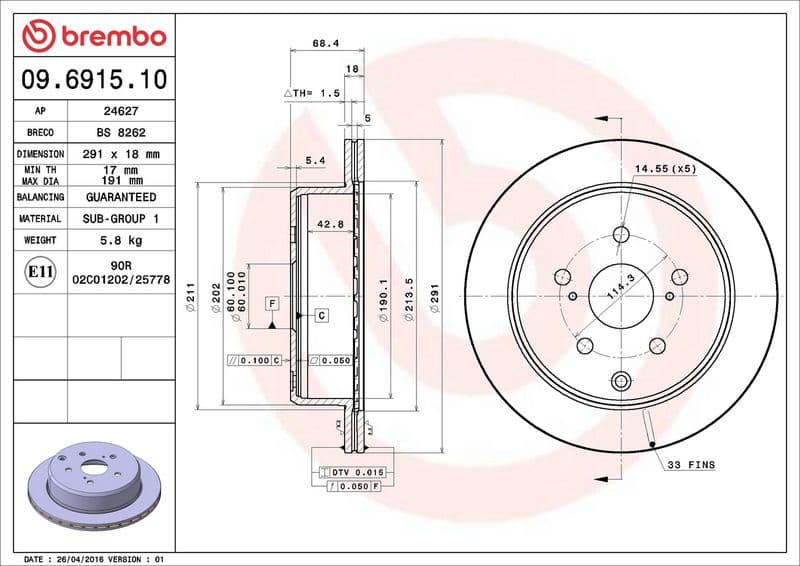 Brake Disc PRIME LINE 09.6915.10