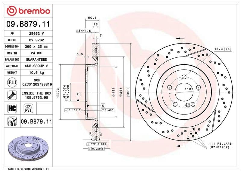 Brake disc, 1pcs REAR, Top Quality 09.B879.11 - image 2