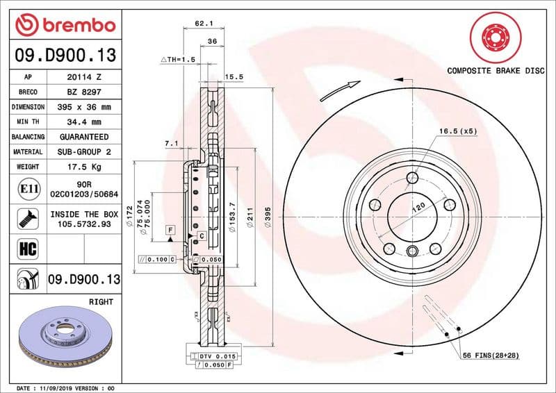 Brake Disc PRIME LINE - Composite 09.D900.13 - image 3