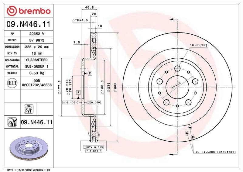 Brake Disc PRIME LINE - UV Coated 09.N446.11