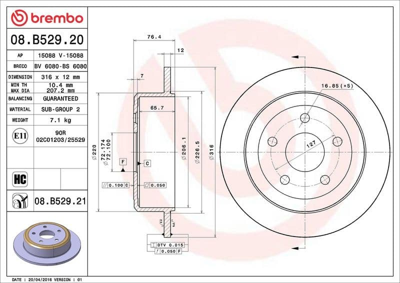 Brake Disc PRIME LINE - UV Coated 08.B529.21 - image 3