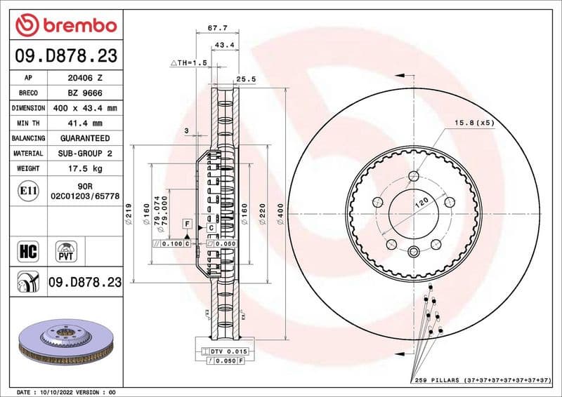 Brake Disc PRIME LINE - Lightweight 09.D878.23 - image 2