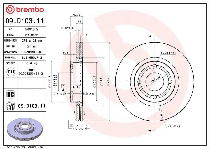 Brake Disc PRIME LINE - UV Coated 09.D103.11 - image 2