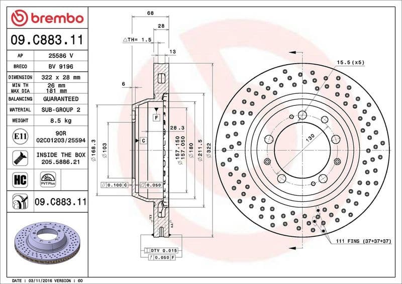 Brake Disc PRIME LINE - UV Coated 09.C883.11 - image 2