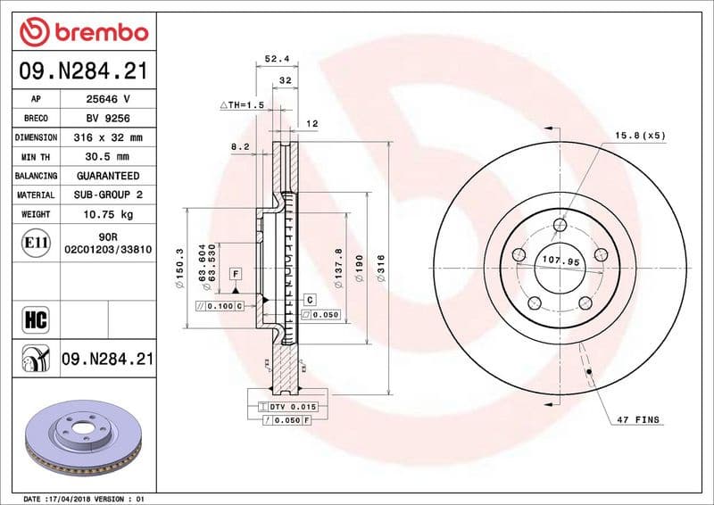 Brake disc, 1pcs REAR, Top Quality 09.N284.21 - image 2