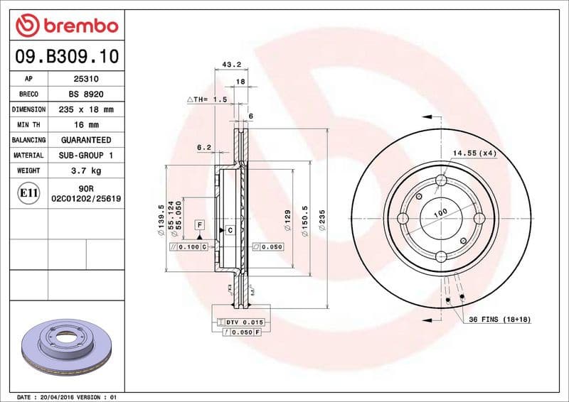Brake Disc PRIME LINE 09.B309.10 - image 3