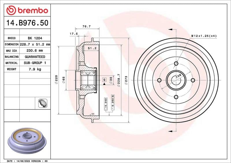 Brake Drum ESSENTIAL LINE - With Bearing Kit 14.B976.50 - image 2