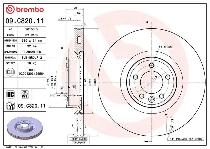 Brake Disc PRIME LINE - UV Coated 09.C820.11 - image 2