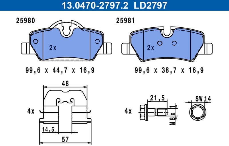 Brake Pad Set, disc brake ATE Ceramic 13.0470-2797.2