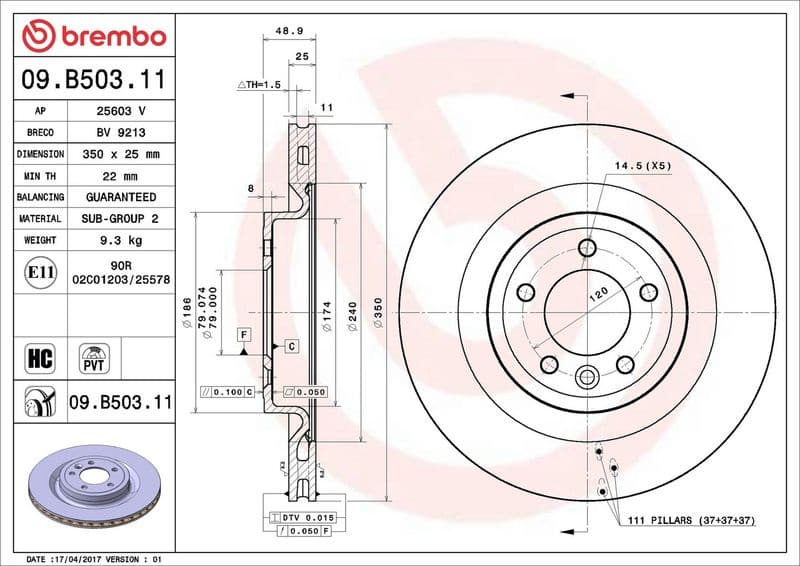 Brake Disc PRIME LINE - UV Coated 09.B503.11 - image 3