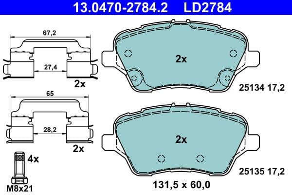 Brake Pad Set, disc brake ATE Ceramic 13.0470-2784.2 - image 2
