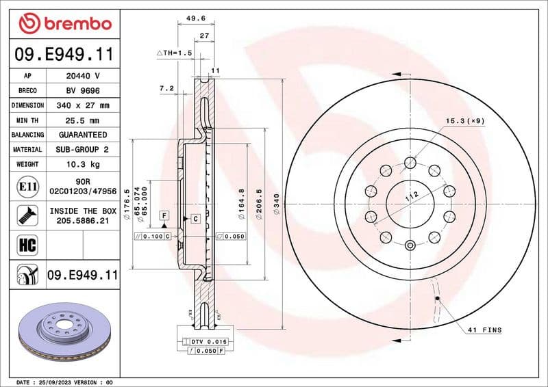 Brake Disc PRIME LINE - UV Coated 09.E949.11 - image 2