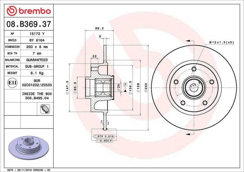 Brake Disc PRIME LINE - With Bearing Kit 08.B369.37 - image 2