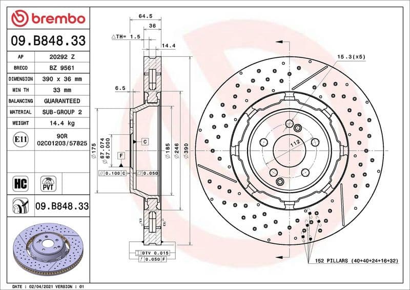 Brake Disc PRIME LINE - Dual Cast 09.B848.33