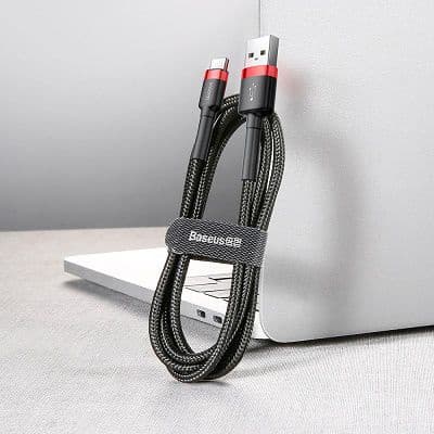 Kabelis USB A kištukas - USB C kištukas, 1.0m QC3.0 su nailoniniu šarvu raudonas/juodas BASEUS - image 2