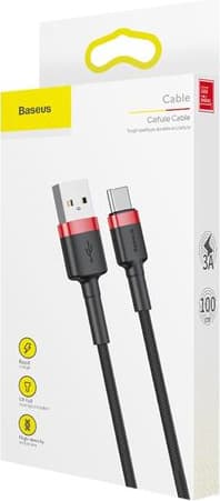 Kabelis USB A kištukas - USB C kištukas, 1.0m QC3.0 su nailoniniu šarvu raudonas/juodas BASEUS - image 3