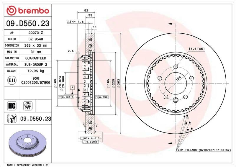 Brake Disc PRIME LINE - Lightweight 09.D550.23 - image 3