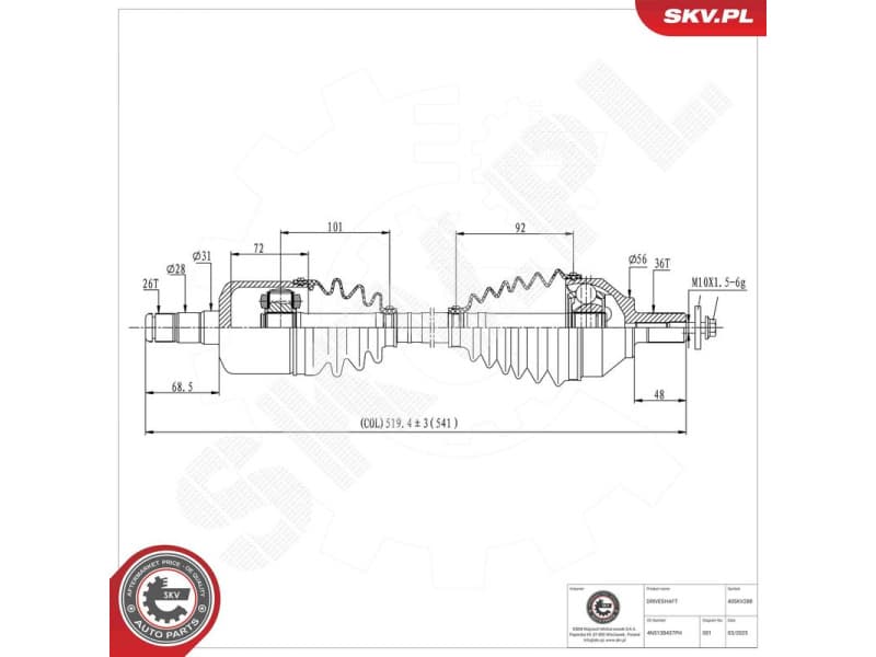 Drive Shaft 40SKV288