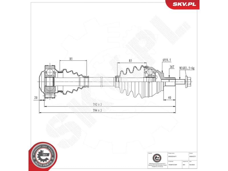 Drive Shaft 40SKV277