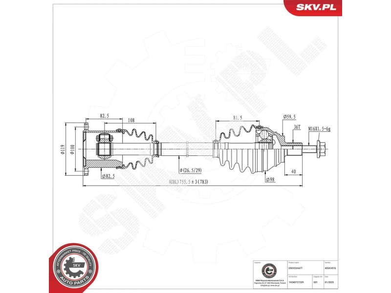 Drive Shaft 40SKV016