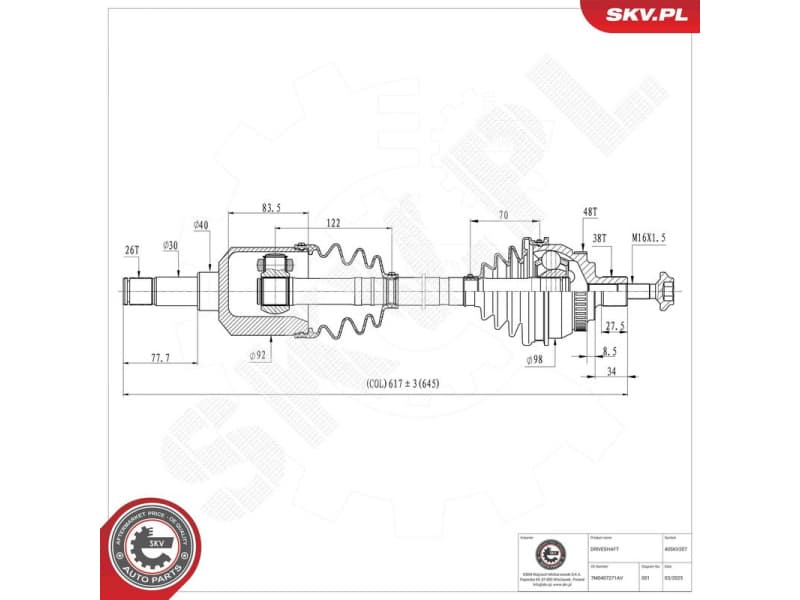 Drive Shaft 40SKV207