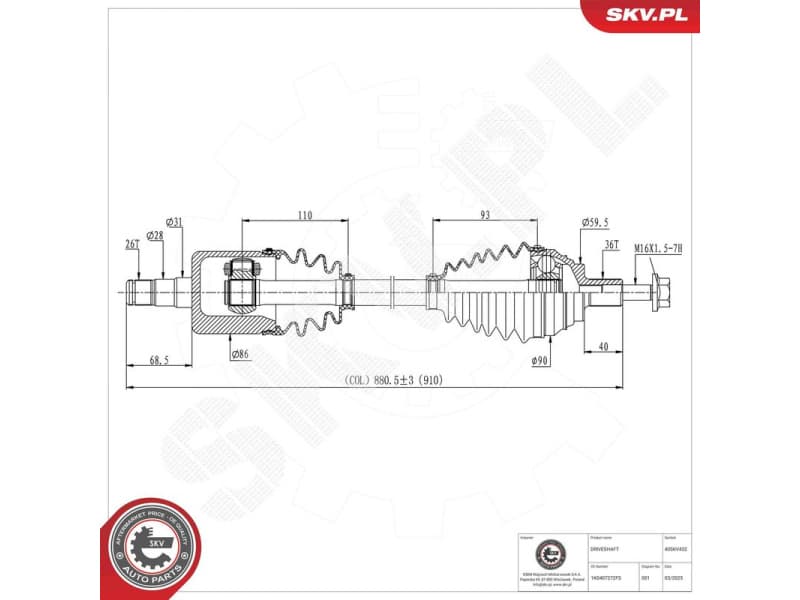 Drive Shaft 40SKV432