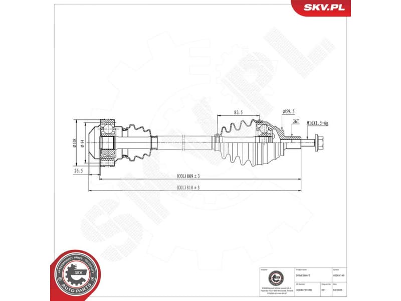 Drive Shaft 40SKV149