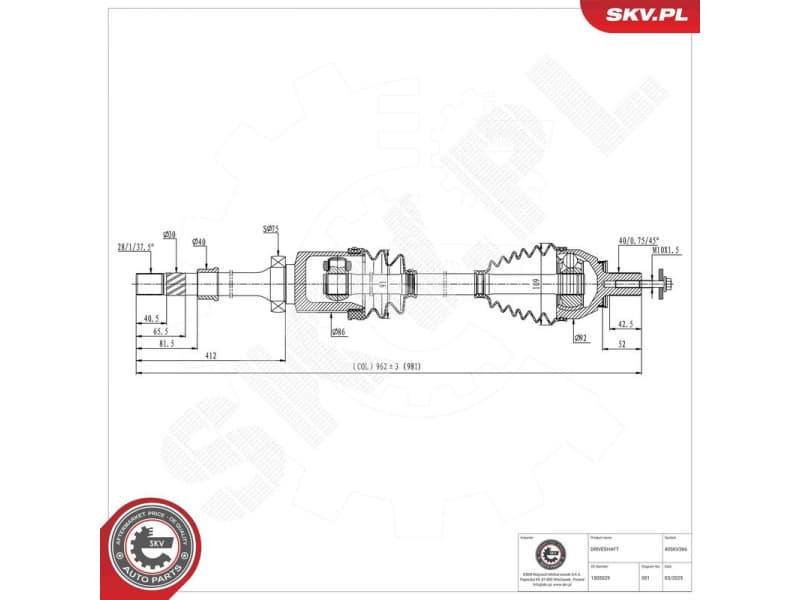 Drive Shaft 40SKV366