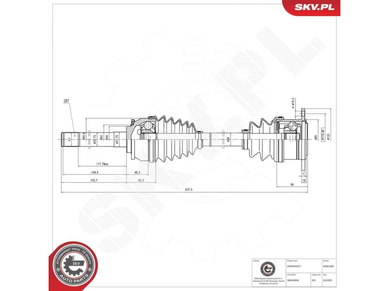 Drive Shaft 40SKV381