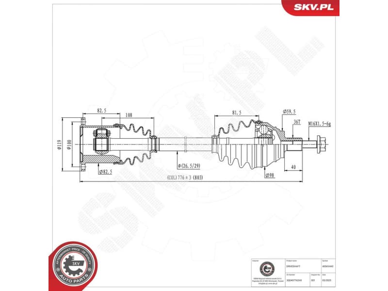 Drive Shaft 40SKV443