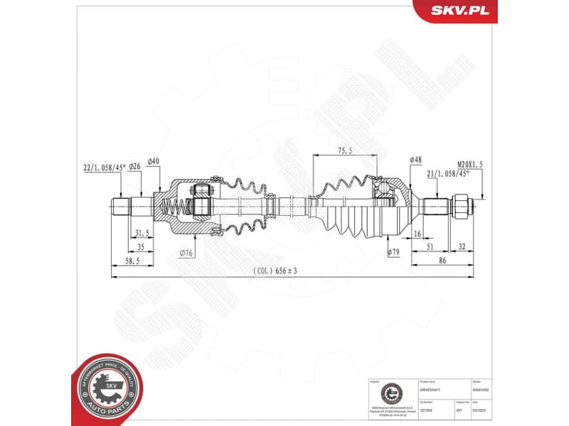 Drive Shaft 40SKV452