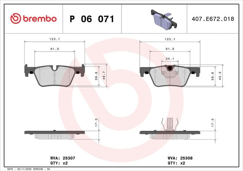Brake pads rear, Top Quality P06071