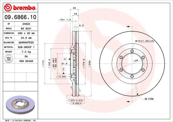 Brake Disc PRIME LINE 09.6866.10